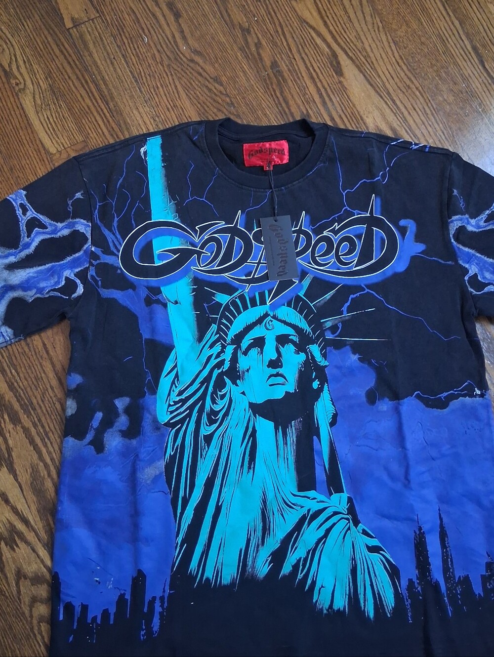 Men’s Godspeed Black & Teal Statue of Liberty Graphic Tee